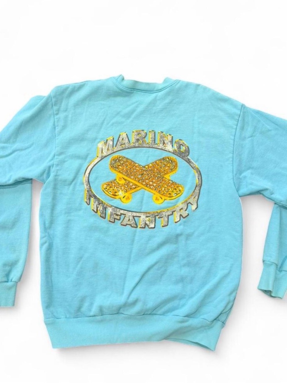 Aqua Blue 'Marino Infantry' Glitter Skateboard Bling Crewneck Sweatshirt